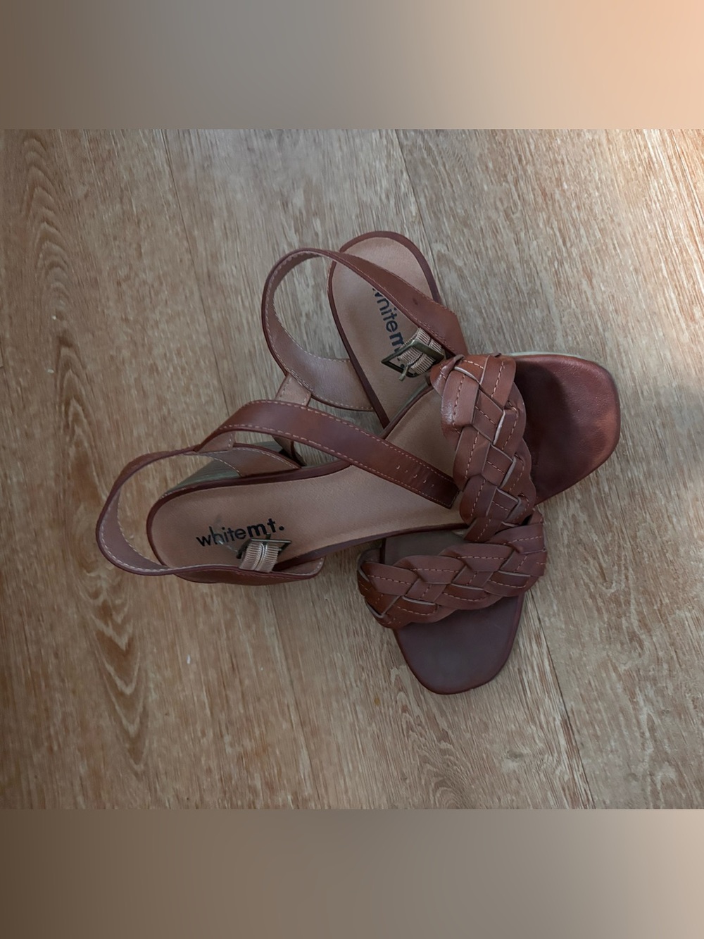 Whitemt. Tan Braided Strap Slingback Sandals